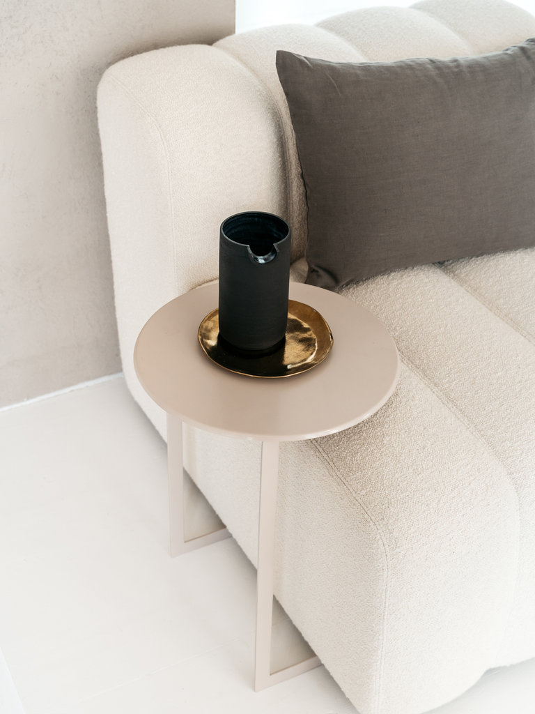 Satin-gloss coated metal side table Sadie taupe