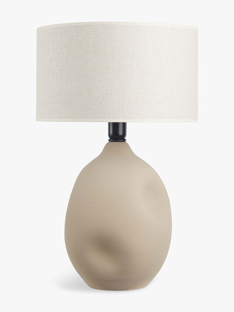 Handmade earthenware table lamp Liz  sand with linen shade