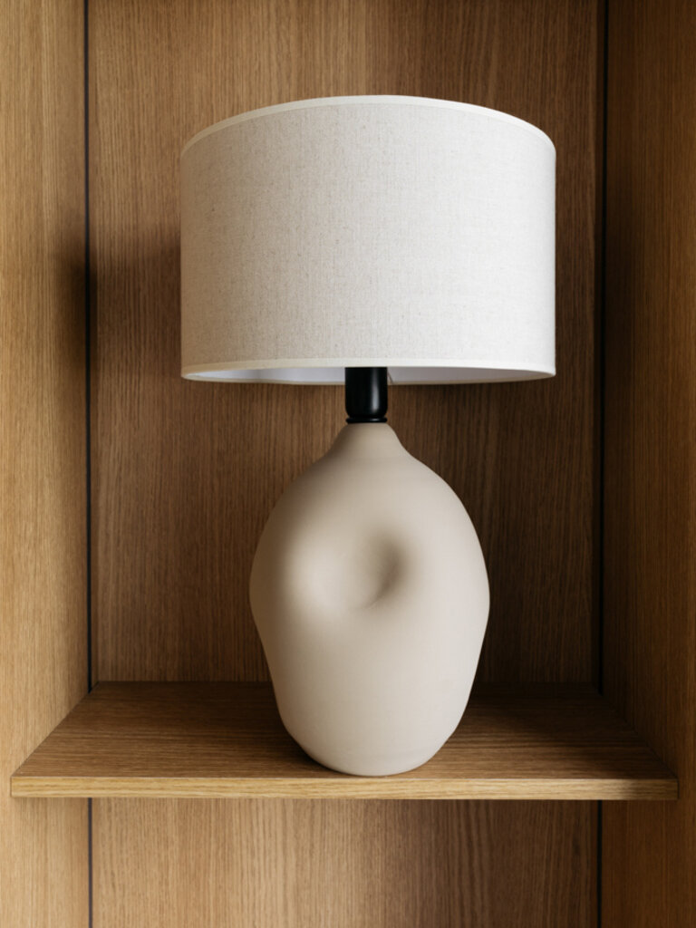 Handmade earthenware table lamp Liz  sand with linen shade