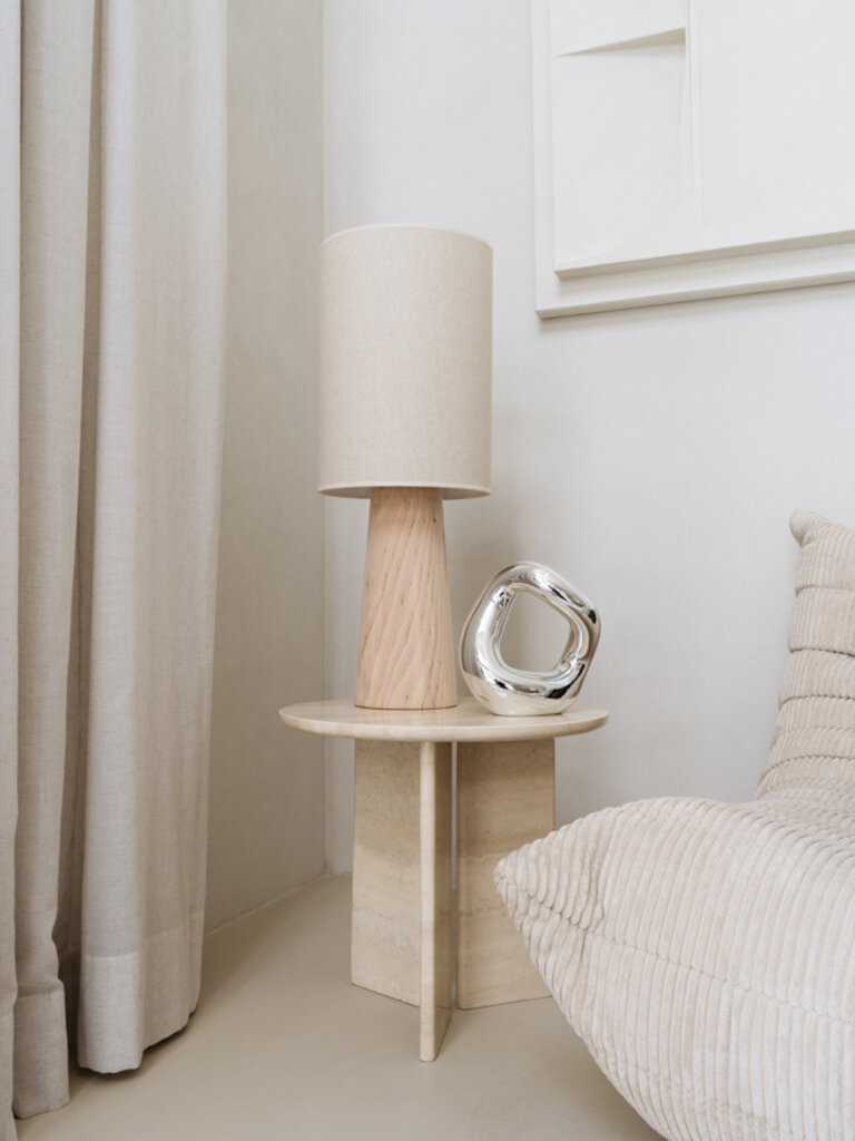 Natural table lamp Fay with linen shade and birch base