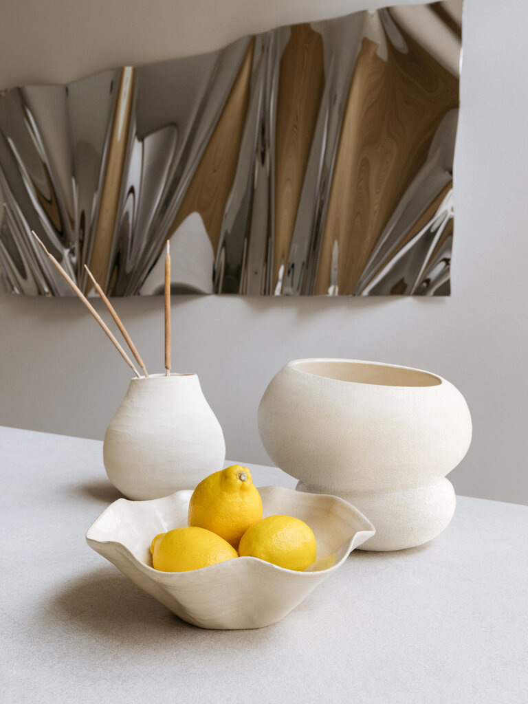 Earthenware handmade vase Leya matte ecru 25 x 20 cm