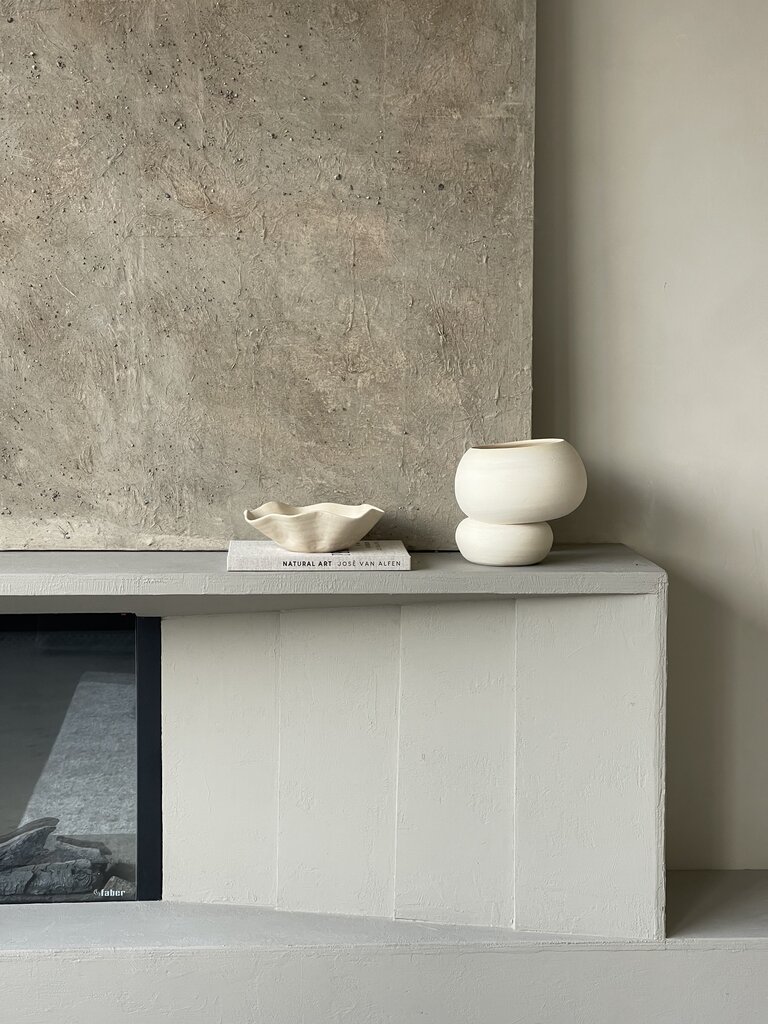 Earthenware handmade vase Leya matte ecru 25 x 20 cm