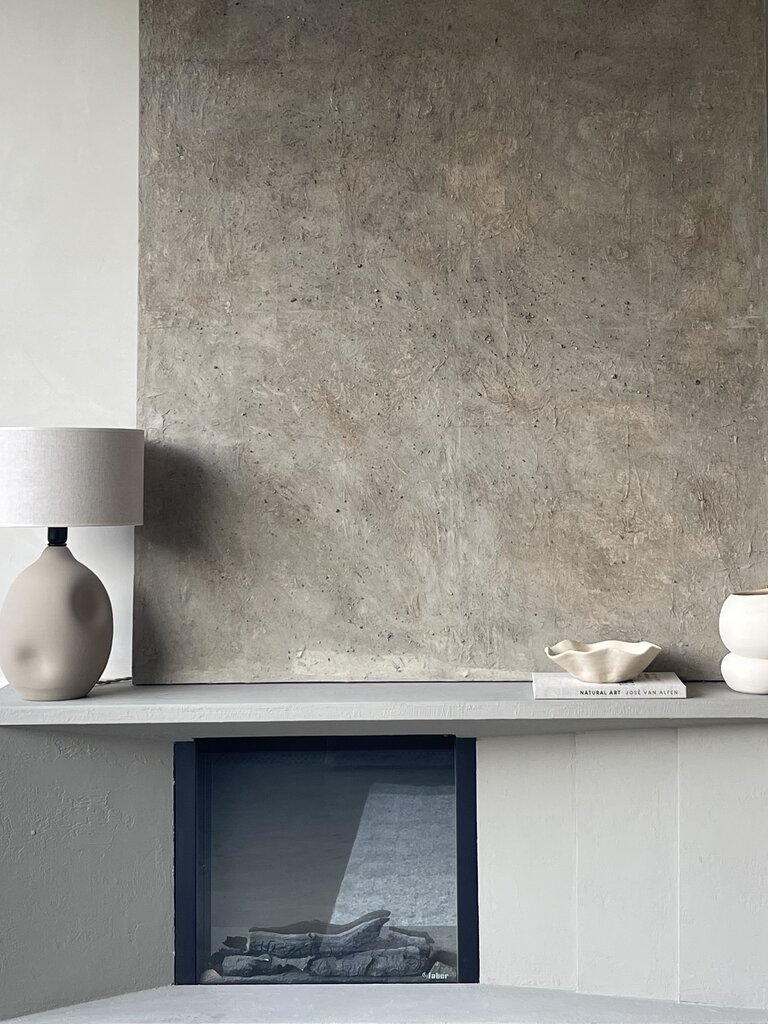 Handmade earthenware table lamp Liz  sand with linen shade