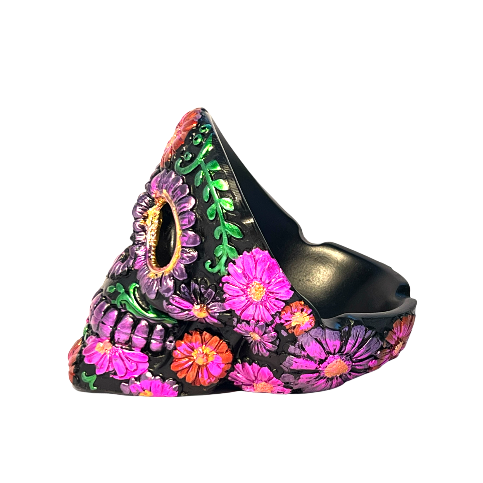 Hoge Hars Asbak met Gekleurd Skull & Bloemen