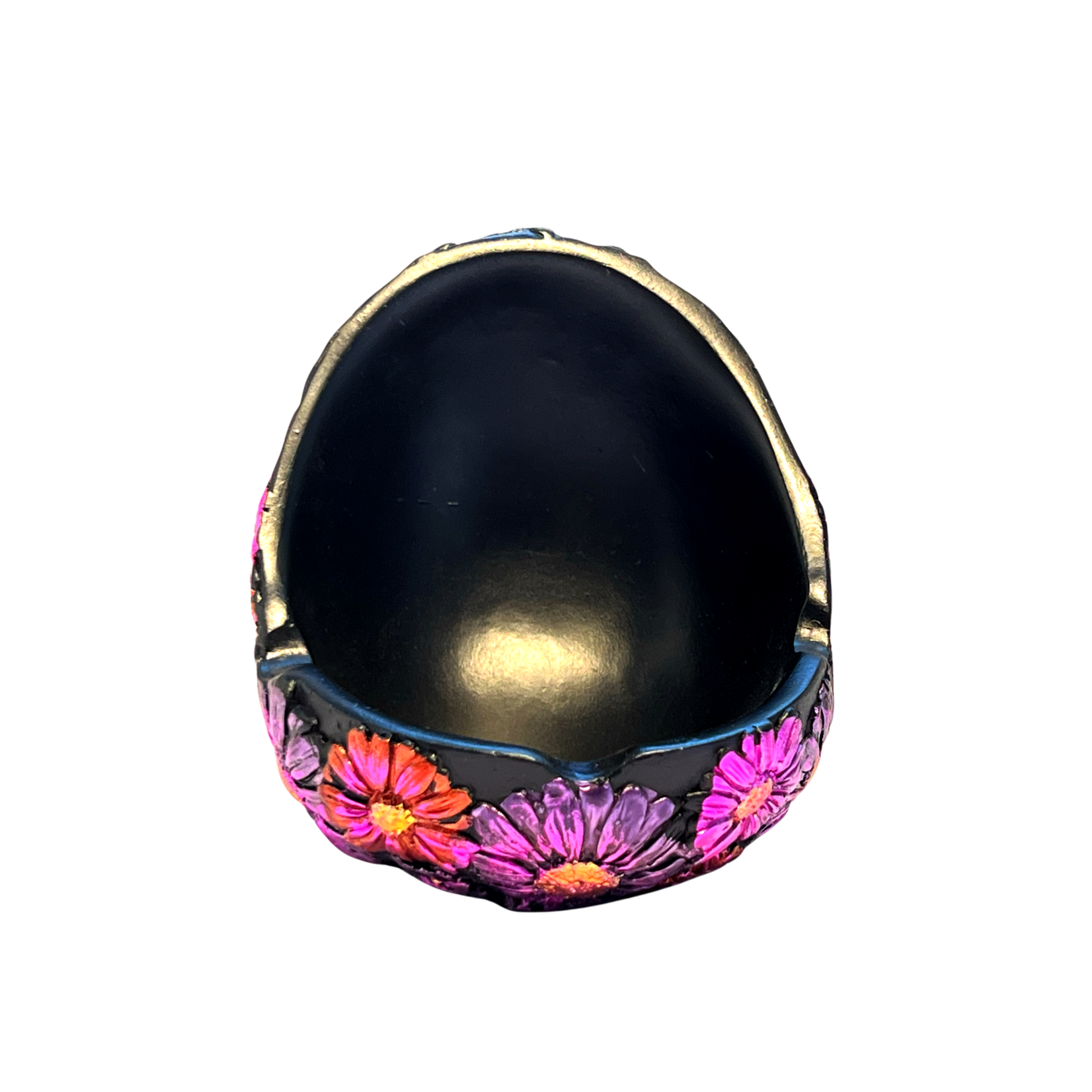 Tall Resin Ashtray with Colored Skull & Flowers