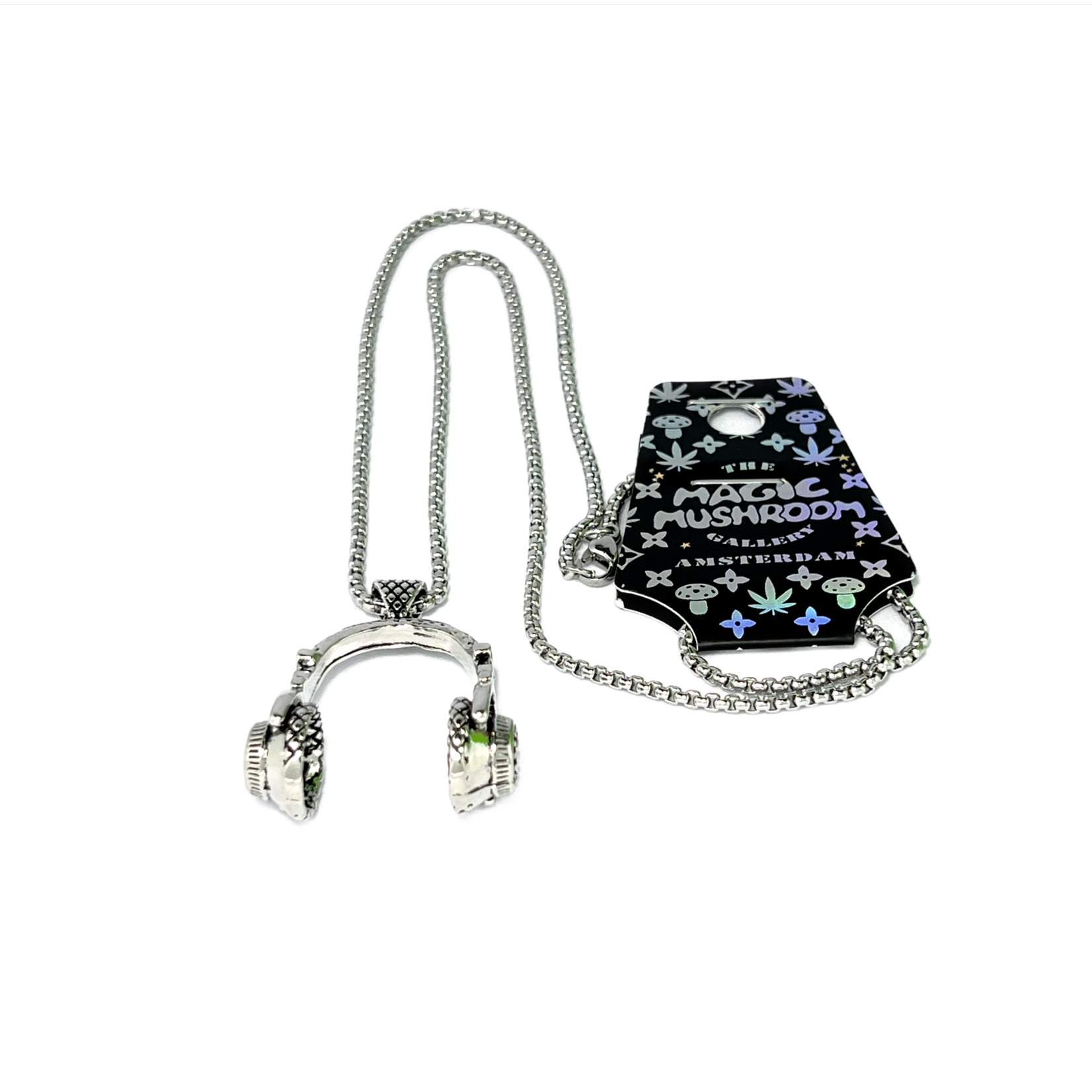 The Magic Mushroom Gallery Silver Headphones DJ Necklace