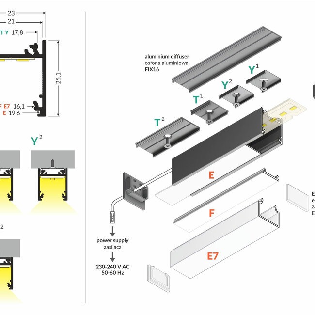 LED Profile Linea Surface Mount Raw Aluminium