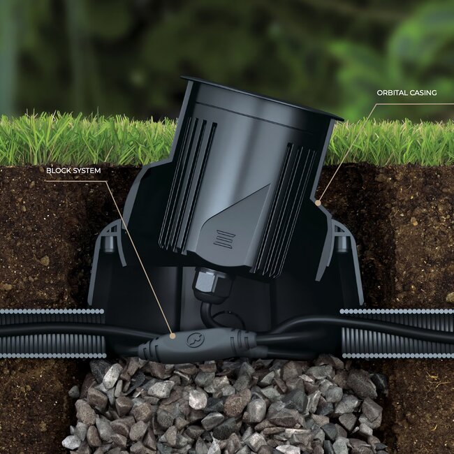 Stella Lighting GROUND-M Rond Zwart 3000K