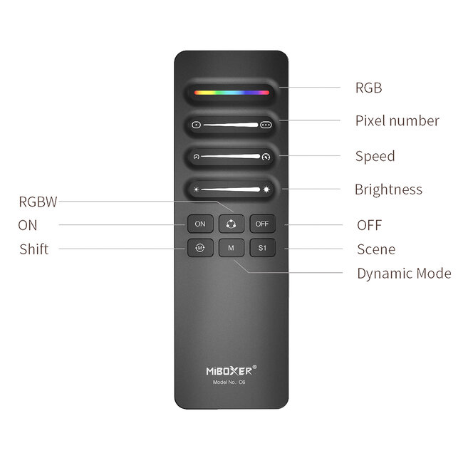 Mi-Boxer C6 1 Zone SPI Afstandbediening Zwart  (2.4G)