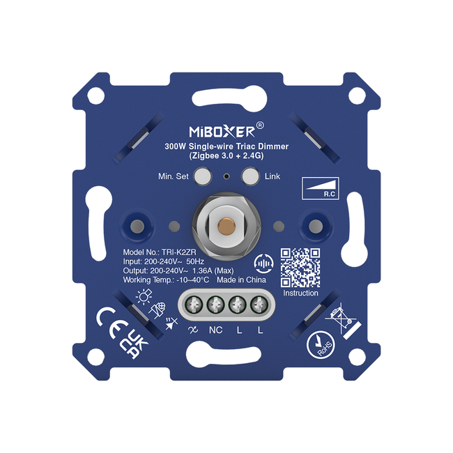 Mi-Boxer MiBoxer TRI-K2ZR Enkeldraads TRIAC Dimmer Zigbee 3.0 + 2.4GHz RF - 300W