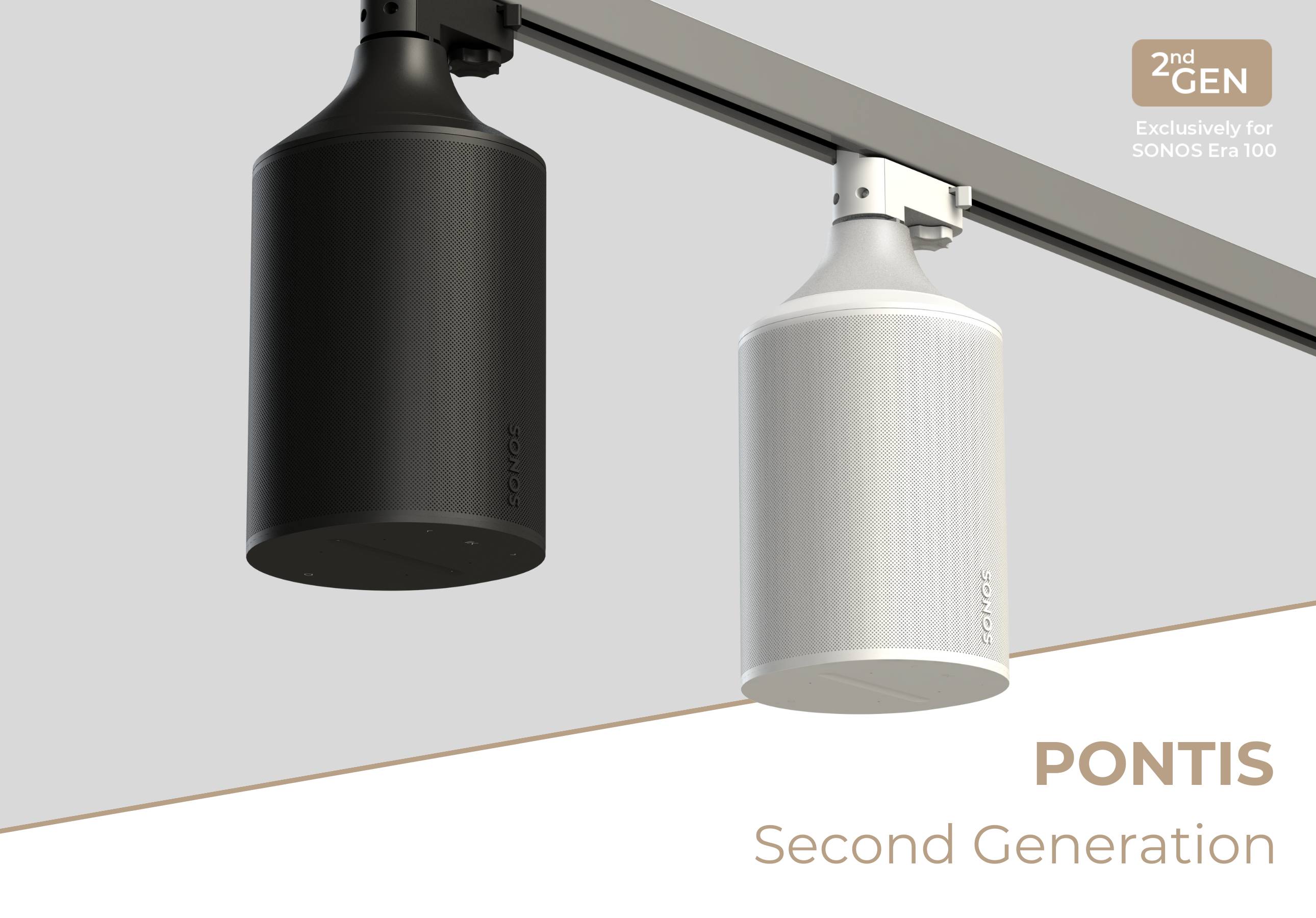 Plaats gemakkelijk uw SONOS Era 100 in een 3-Fase Spanningsrail met behulp van  de PONTIS 3-Fase Audio Adapter.