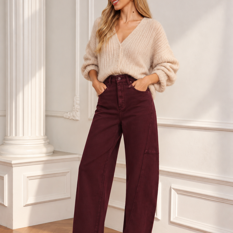Jane burgundy barrel jeans
