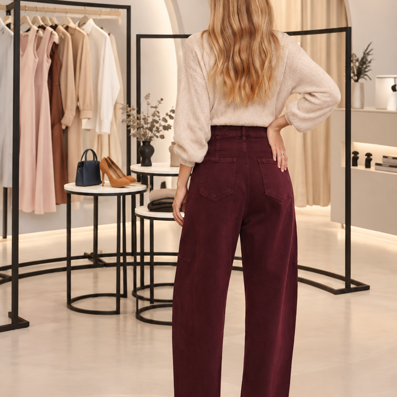 Jane burgundy barrel jeans