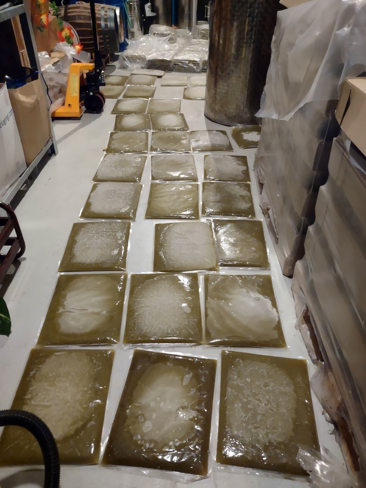 Defrosting individual 5 litre bags of cane juice