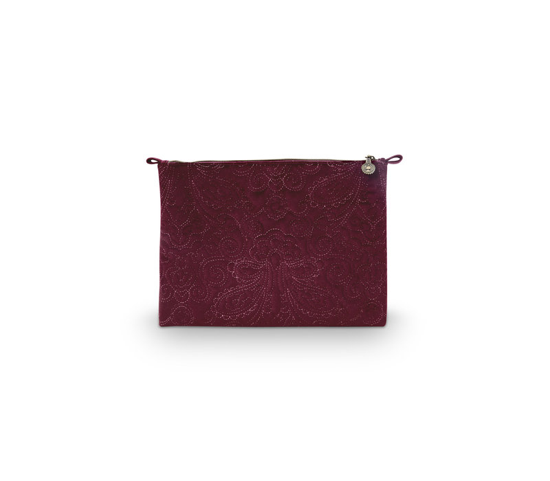 Cosmetic Flat Pouch Large Velvet Quilted Red 30x22x1cm