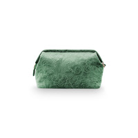 Cosmetic Purse Large Velvet Quilted Green 26x18x12cm
