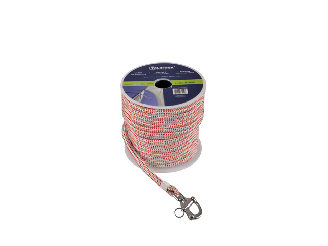 Talamex Vallijn met snapshackle wit/rood 8mm 30m