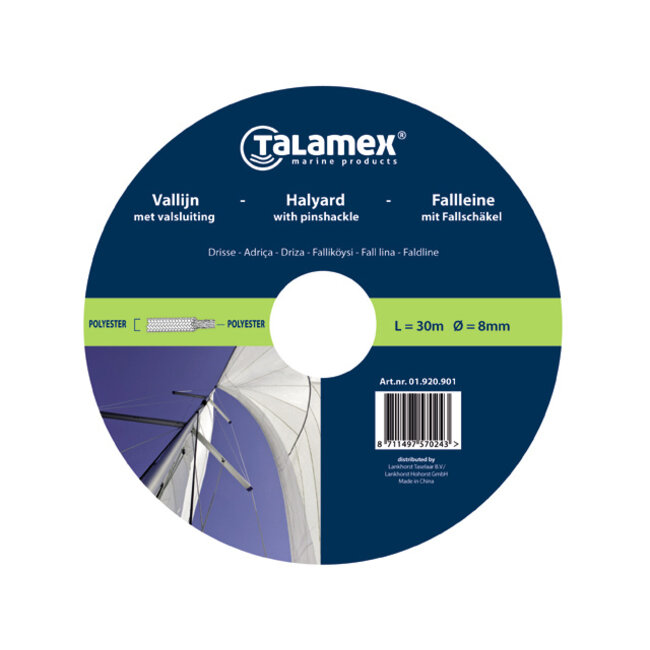 Talamex Vallijn met valsluiting wit/zwart 12mm 36m