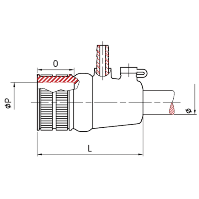 Allpa Radice Zwevend rubber binnenlager met waterinlaat, Ø25mm & koker Ø42mm