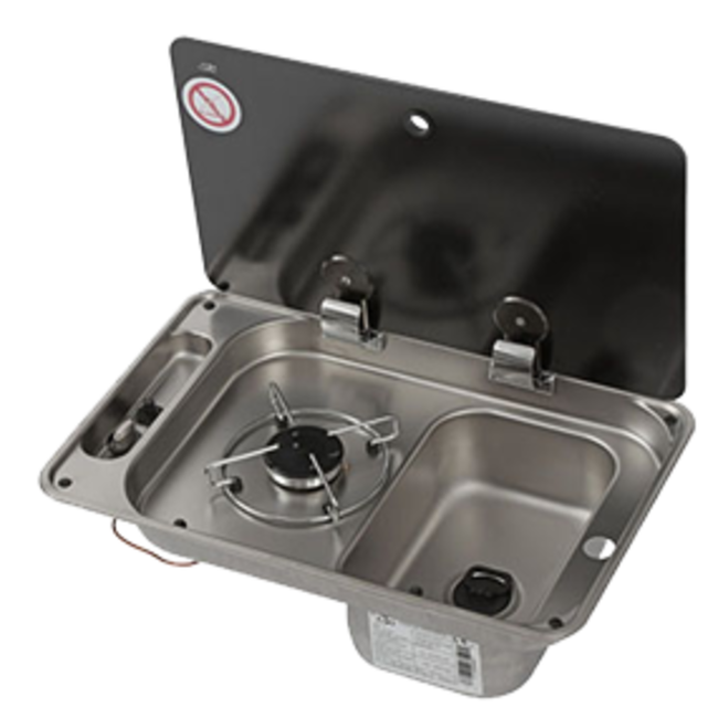 Allpa Gaskomfoor met spoelbak vierkant Links en afdekplaat, brander: 1x medium