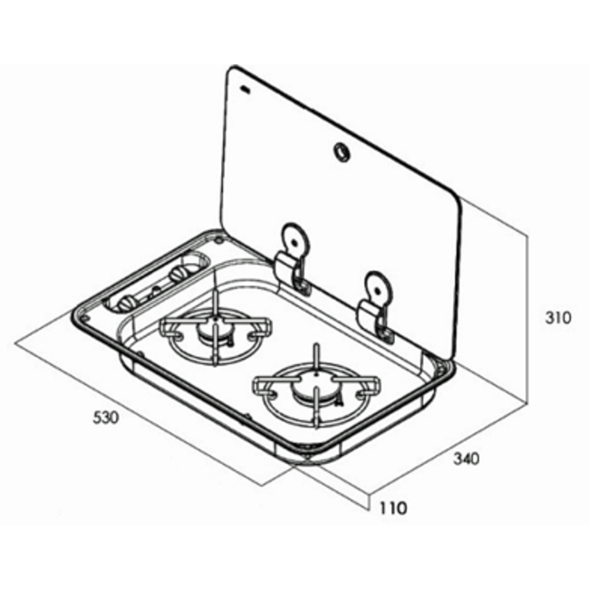 Allpa Gaskomfoor met afdekplaat, branders: 1x klein / 1x medium