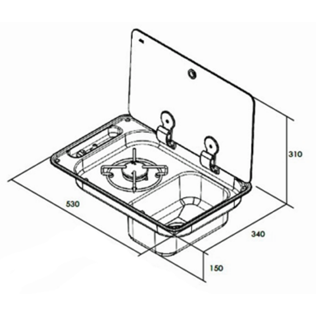 Allpa Gaskomfoor met spoelbak vierkant en afdekplaat, brander: 1x medium