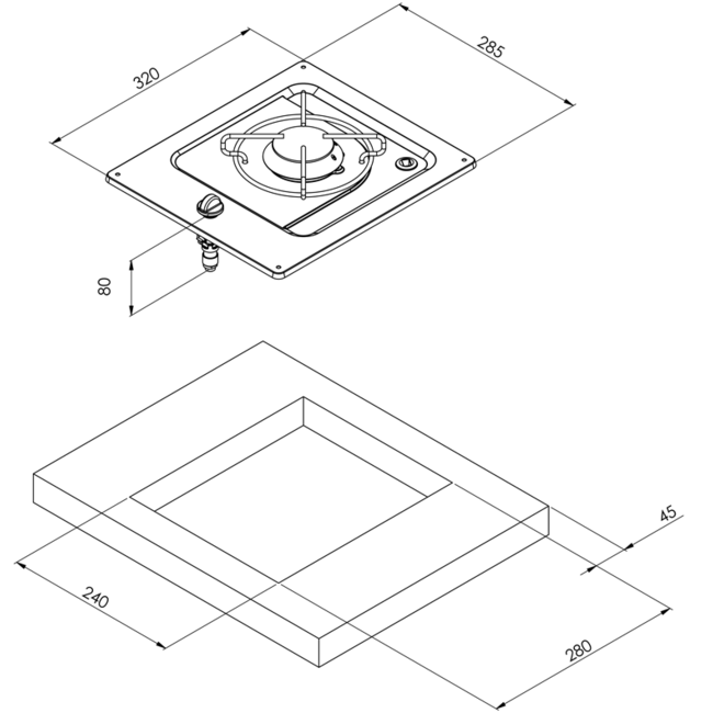 Allpa Gaskomfoor RVS, brander: 1x medium