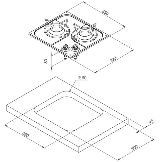 Allpa Gaskomfoor RVS, branders: 2x medium