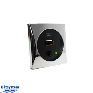 Båtsystem BÅTSYSTEM USB-A EN USB-C SOCKET, LADER, CHROOM 5V/3A