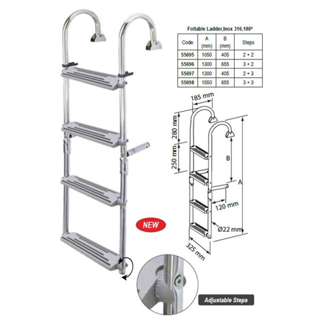 Nuova Rade NUOVA RADE RVS ZWEMTRAP KANTELBAAR DEKMONTAGE 3+2 TREDEN