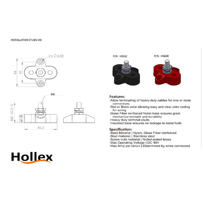 HOLLEX Aansluitstud enkelvoudig M6 rood