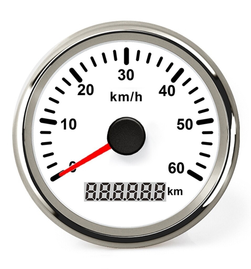 HOLLEX GPS Snelheidsmeter Wit/RVS 0-60km/h 9-32V
