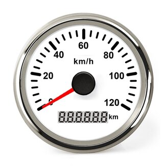 HOLLEX GPS Snelheidsmeter Wit/RVS 0-120km/h 9-32V