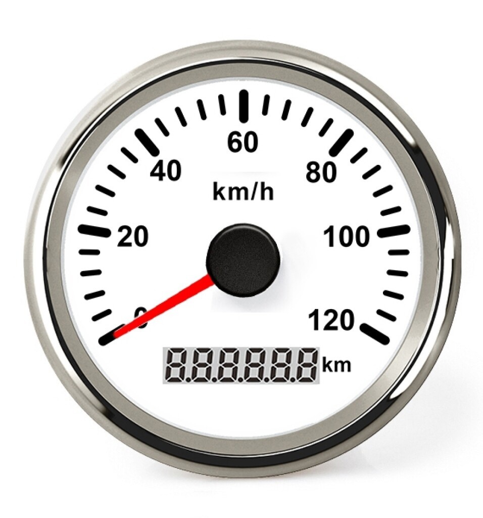 HOLLEX GPS Snelheidsmeter Wit/RVS 0-120km/h 9-32V