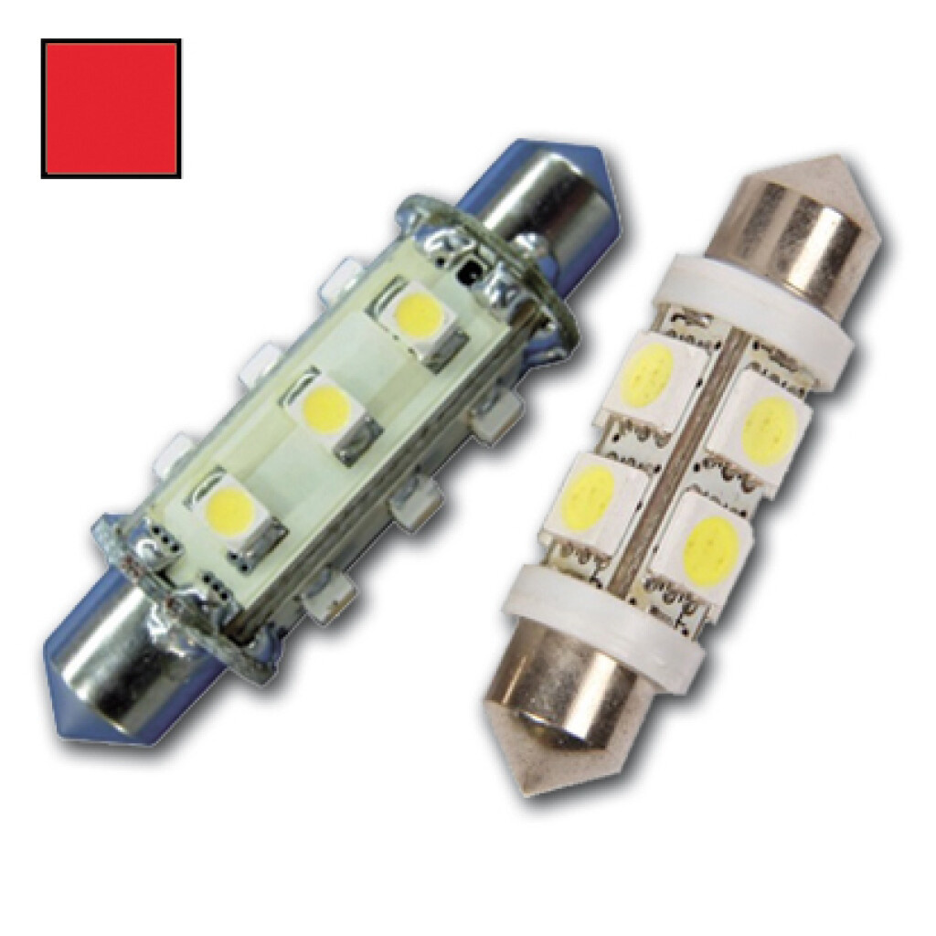HOLLEX LED Festoon 10-30V / 0,9W rood 12 LEDS 42mm