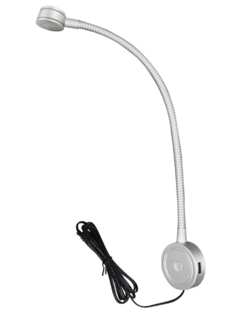 HOLLEX LED Leeslamp met USB Chroom 10-30V 1,5W ww