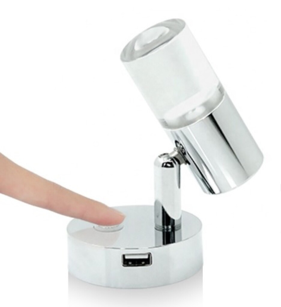 HOLLEX LED Leeslampspot met USB Chr 10-30V 1,5W ww