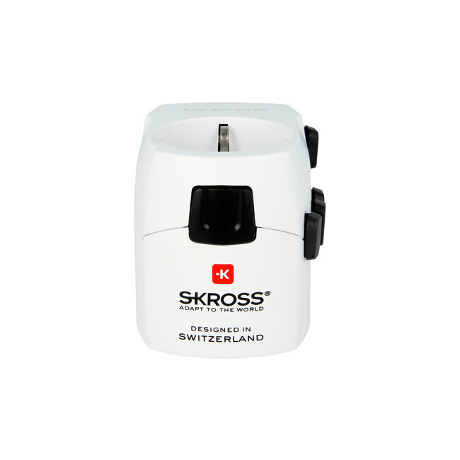 SKROSS PRO WORLD TRAVEL ADAP. WITH GROUND PLUGS 7.0 AMP, WHITE, WITH SCHUKO TOP