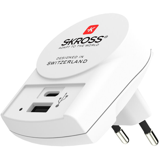 SKROSS REISSTEKKER EUROPA 1X USB + 1X USB-C (FRONT CONNECTION)