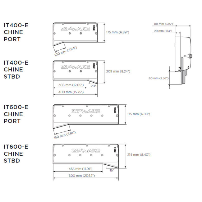 Zipwake Zipwake Interceptor 400E Chine SB, kabel 3m