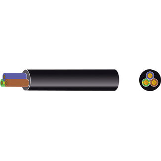 Automarine Rubber kabel zwart 3x1.5mm² blauw/bruin/groen-geel