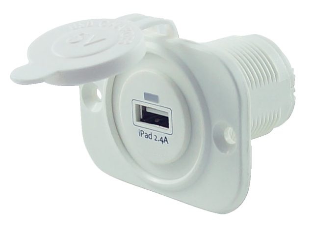 Talamex USB stopcontact enkel 2.4A wit met flush frame