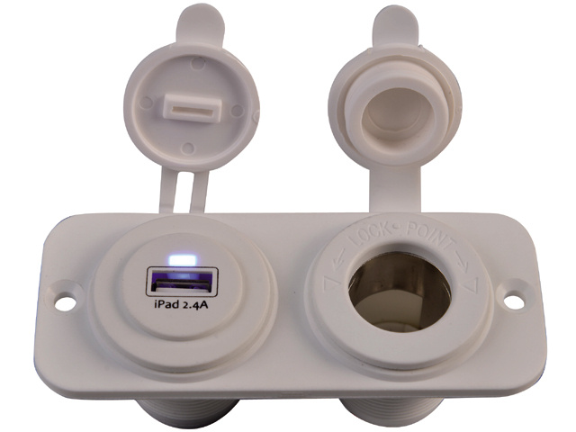 Talamex Dubbel flush frame wit met USB 2.4A en 12V stopcontact