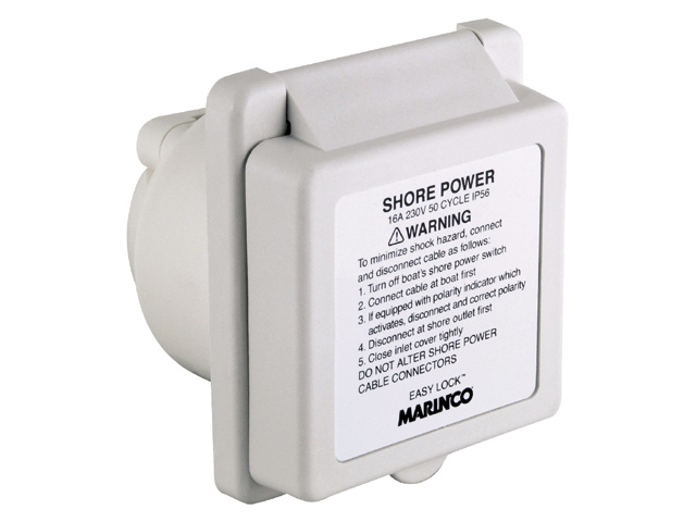 Marinco 16A Inlet Easy Lock with Warning Label 230V