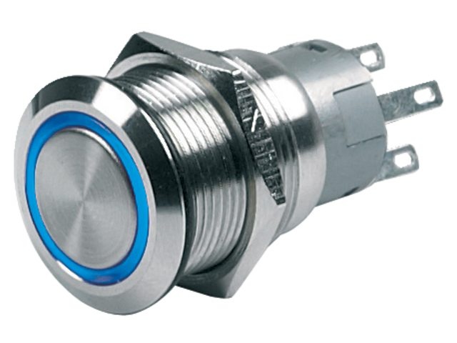 BEP Schakelaar push-button mom on/off 12V blauw