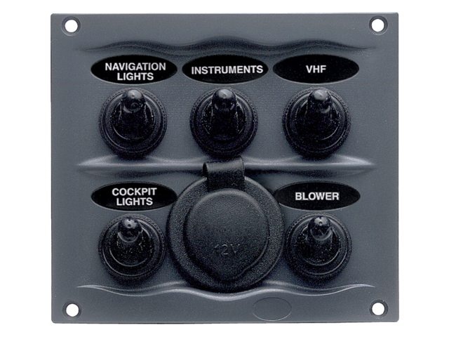 BEP Schakelpaneel 5 schakelaars & 12V stopcontact