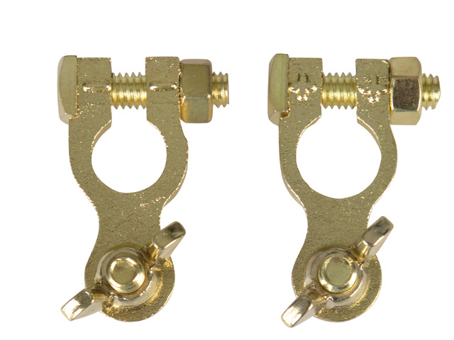 Talamex Accuklemmenset koper verguld met vleugelmoer + & -