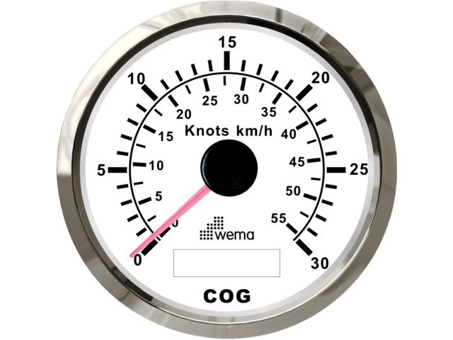 Wema Silver serie GPS speedometer wit 30kn/54km