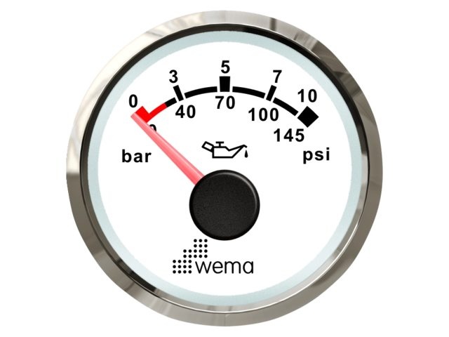 Wema Silver serie oliedruk 10 bar meter NMEA2000 wit