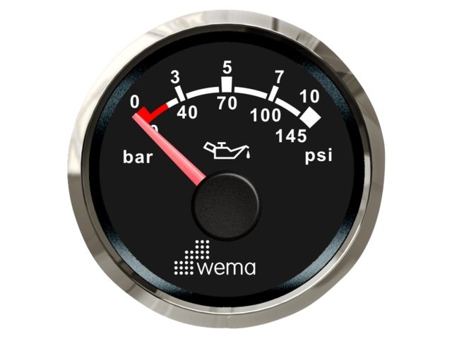 Wema Silver serie oliedruk 10 bar meter NMEA2000 zwart